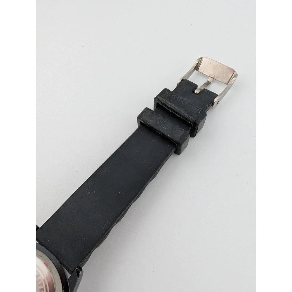 Geneva Women's Watch 32mm Case Rhinestone Bezel Black Silicone Band- New Battery